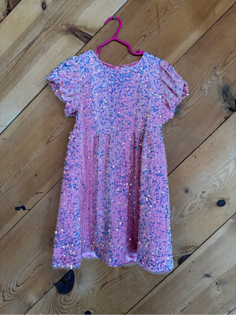Lola + The Boys Pink Sequin Puff Sleeve Party Dress
